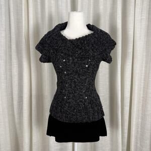 Mudd Sweater Juniors XS Gray Chunky Cowl Neck Cable Knit Fitted Cap Sleeve